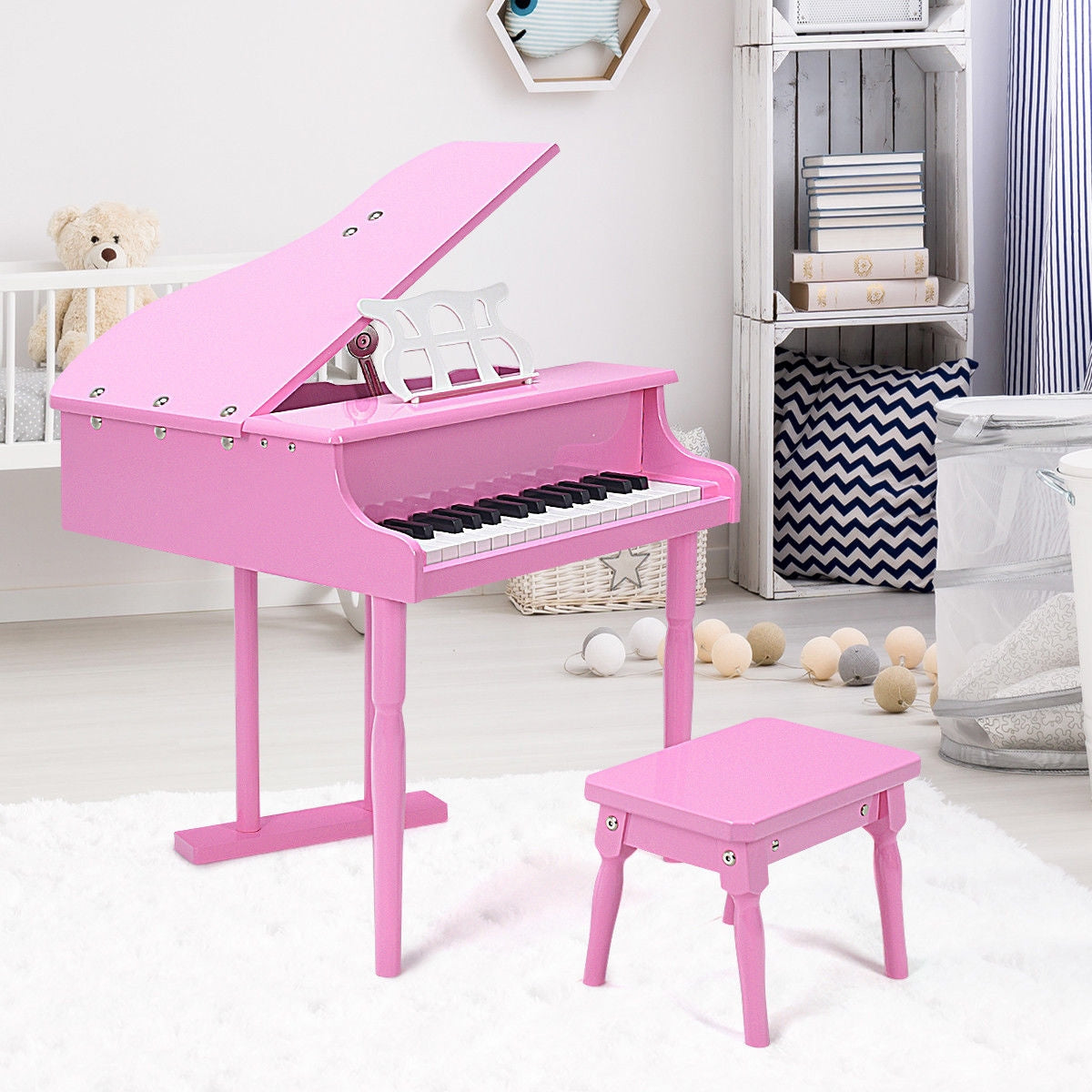 Musical Instrument Toy 30-Key Children Mini Grand Piano with Bench-Pink - Direct by Wilsons Home Store