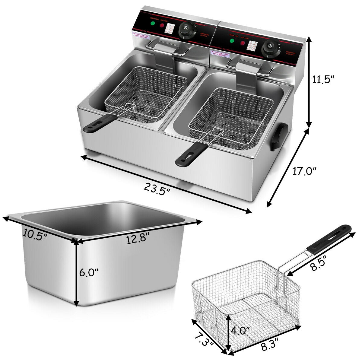 3400W Dual Tank Electric Countertop Deep Fryer - Direct by Wilsons Home Store