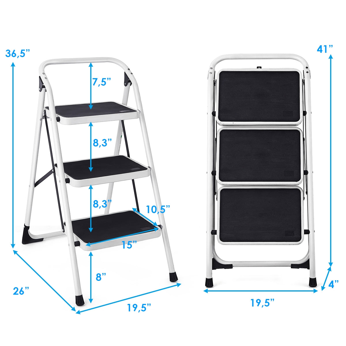 Folding 3-Step Ladder with Handgrip and Anti-Slip Platform - Direct by Wilsons Home Store