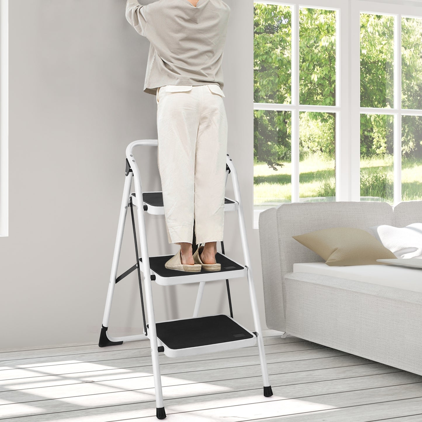 Folding 3-Step Ladder with Handgrip and Anti-Slip Platform - Direct by Wilsons Home Store