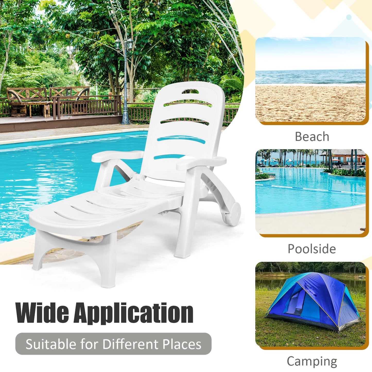 5 Position Adjustable Folding Lounger Chaise Chair-Gray