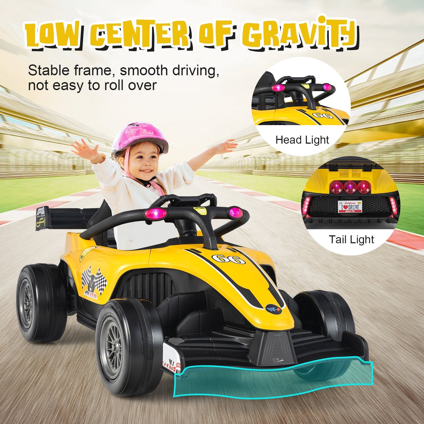 12V Kids Ride on Electric Formula Racing Car with Remote Control-Pink