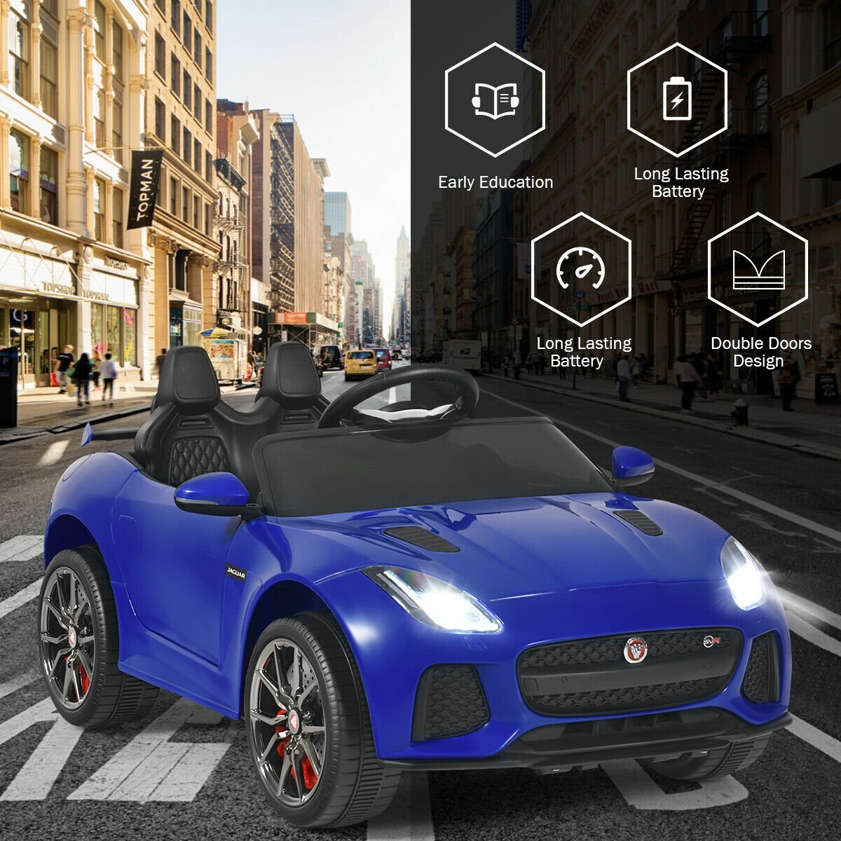 12V Jaguar F-Type SVR Licensed Kids Ride On Car-Black