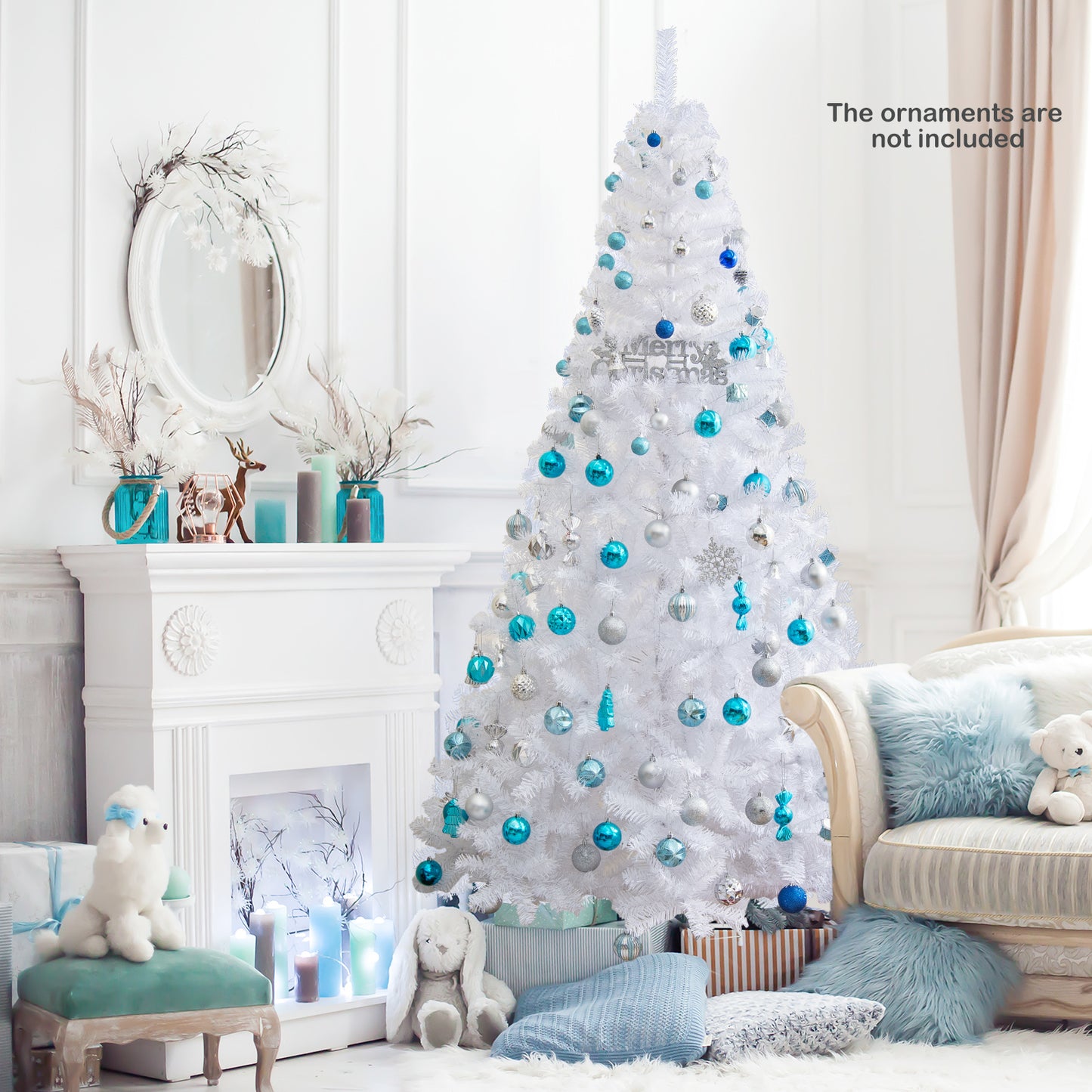 8 ft White Christmas Tree with Solid Metal Stand-8 ft