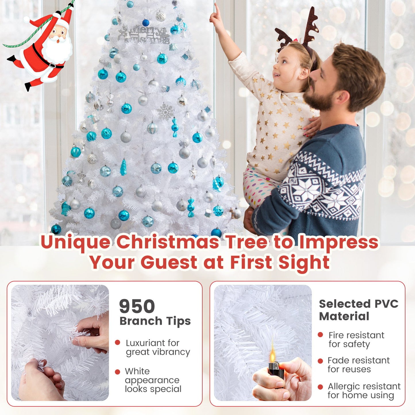 8 ft White Christmas Tree with Solid Metal Stand-8 ft