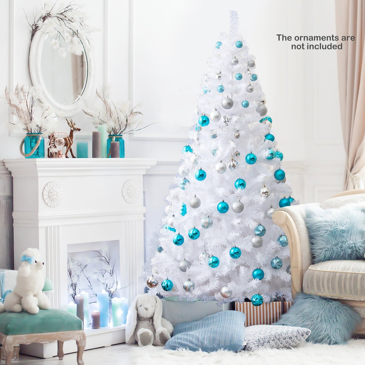 8 ft White Christmas Tree with Solid Metal Stand-8 ft