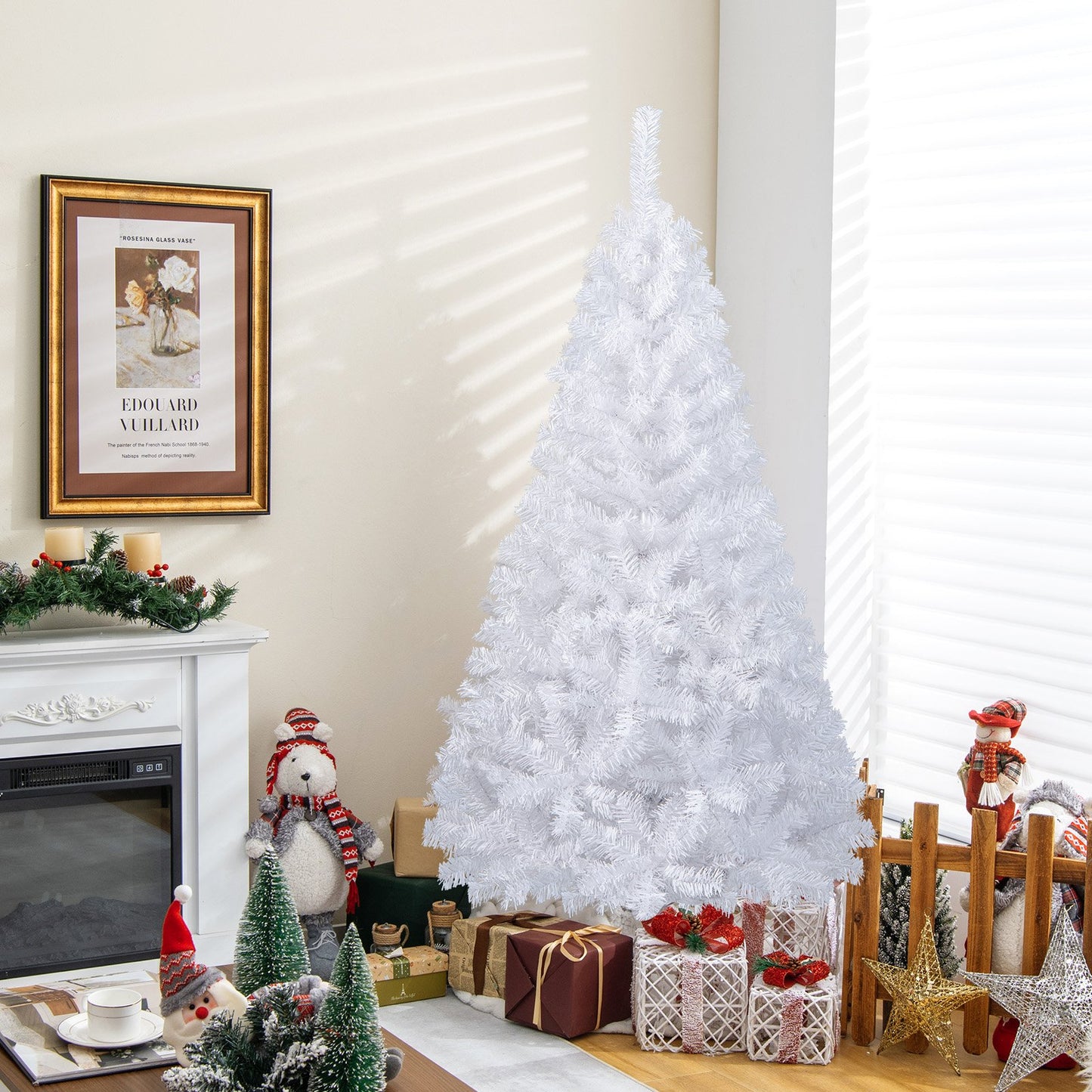 8 ft White Christmas Tree with Solid Metal Stand-8 ft