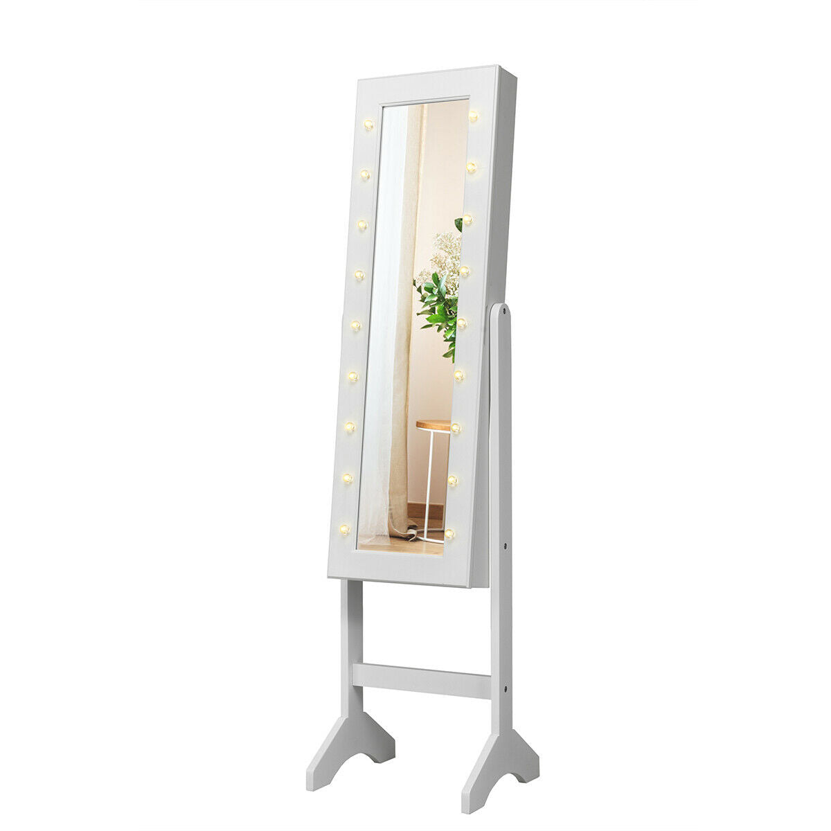 Mirrored Jewelry Cabinet Armoire Organizer w/ LED lights-White