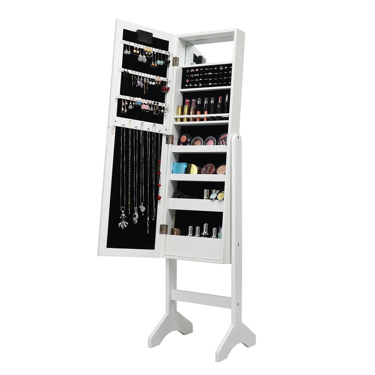Mirrored Jewelry Cabinet Armoire Organizer w/ LED lights-White