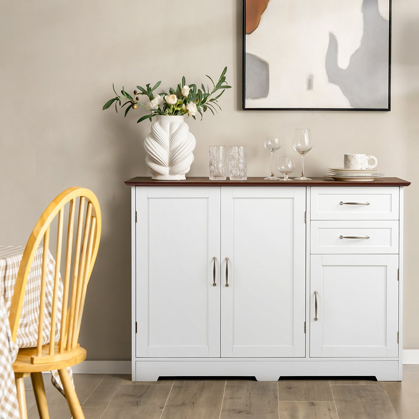 Buffet Storage Cabinet with 2-Door Cabinet and 2 Drawers-Black