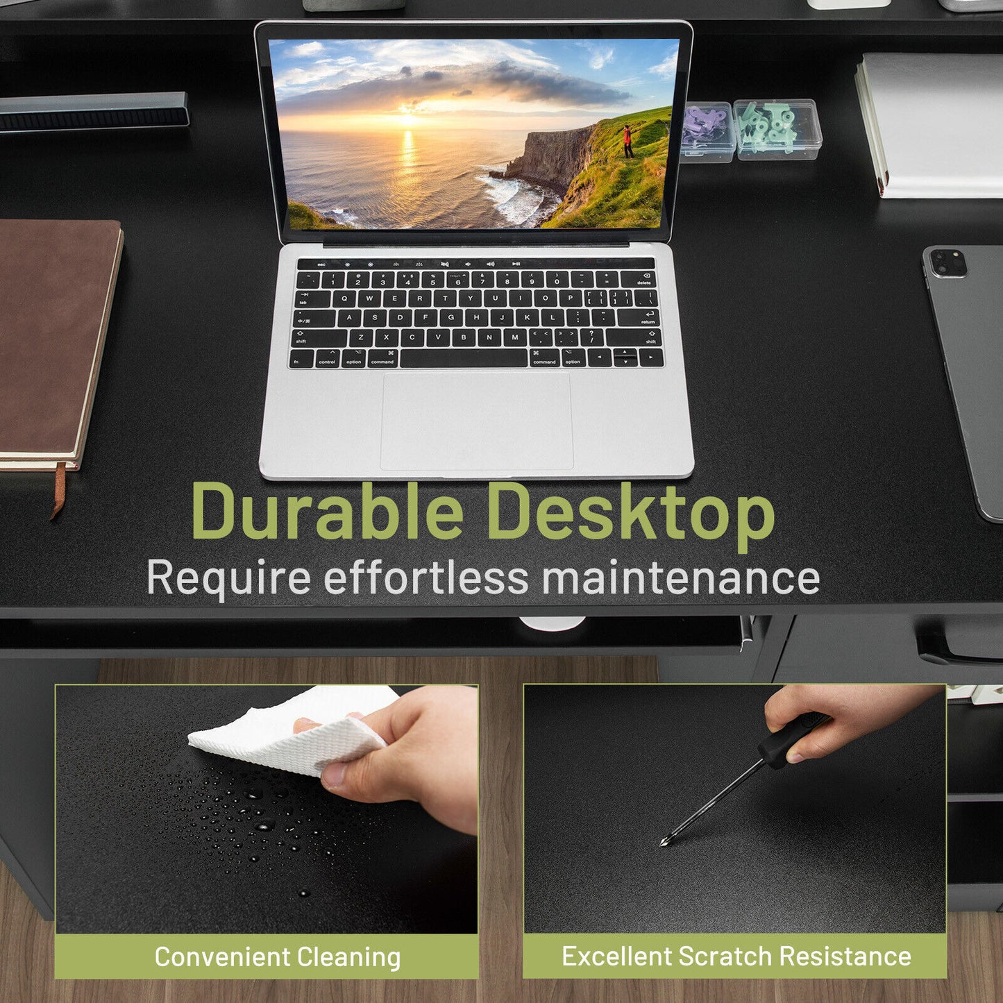 Study Laptop Table with Drawer and Keyboard Tray-Black