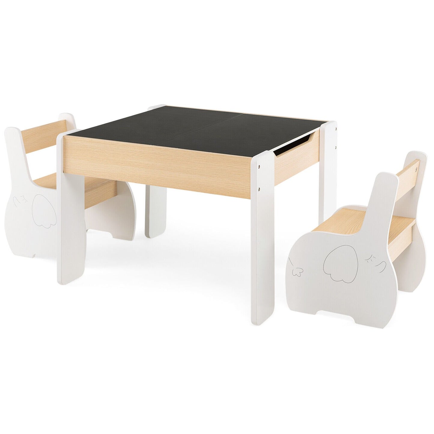 4-in-1 Wooden Activity Kids Table and Chairs with Storage and Detachable Blackboard-Gray