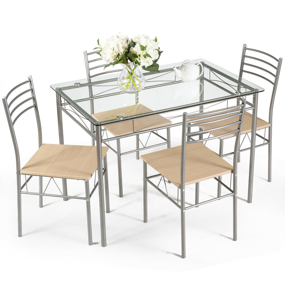 5 Pieces Dining Set Glass Table and 4 Chairs - Direct by Wilsons Home Store
