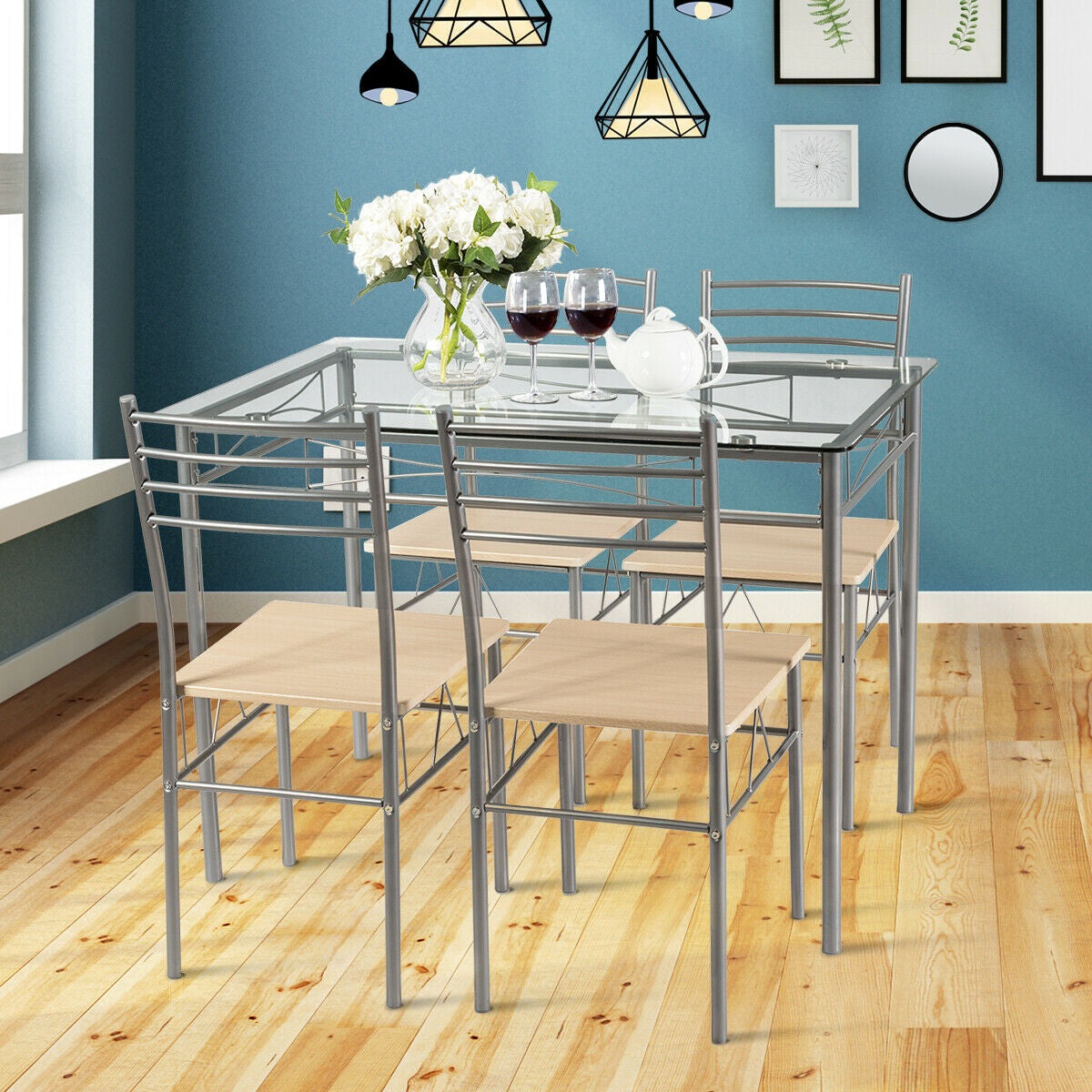 5 Pieces Dining Set Glass Table and 4 Chairs - Direct by Wilsons Home Store