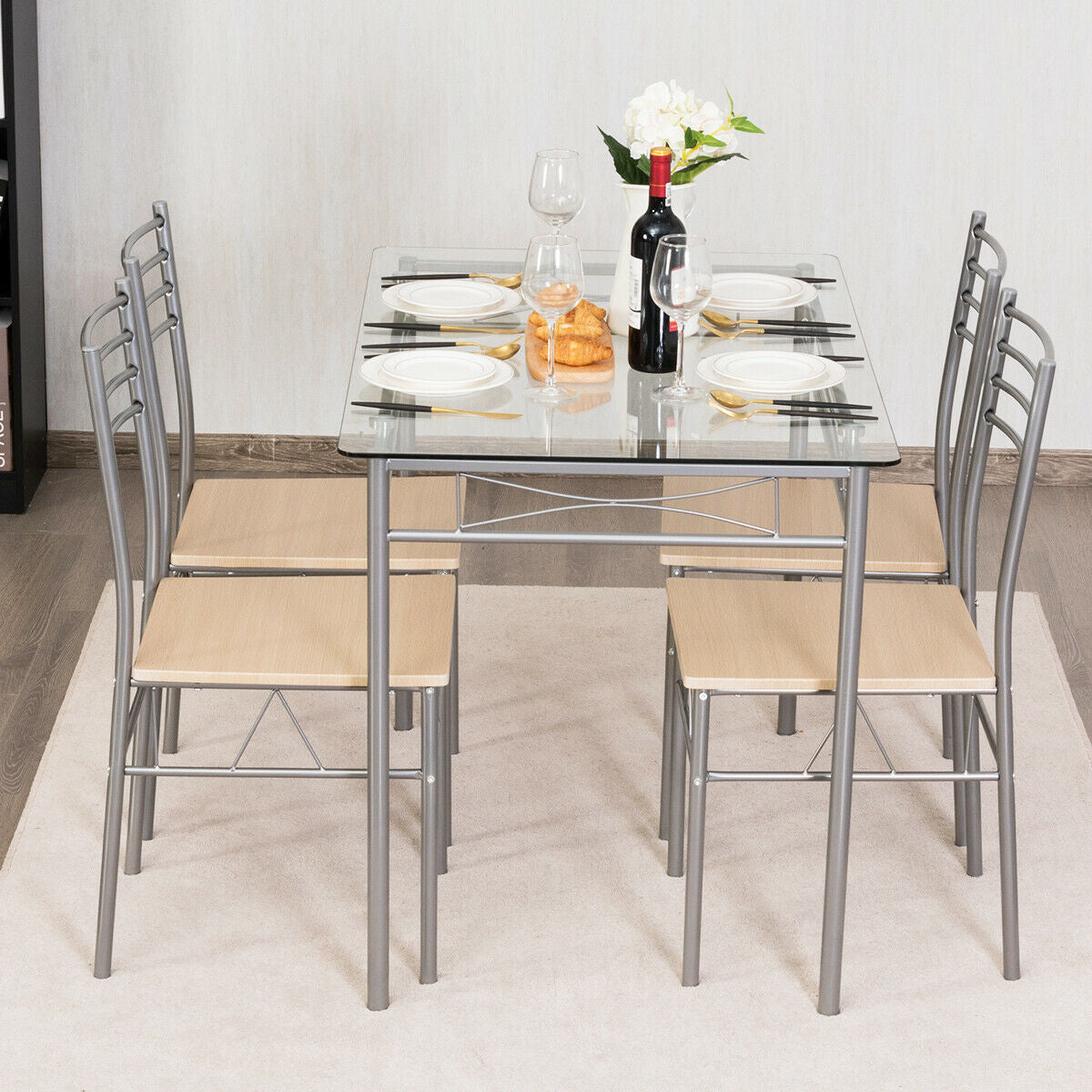 5 Pieces Dining Set Glass Table and 4 Chairs - Direct by Wilsons Home Store