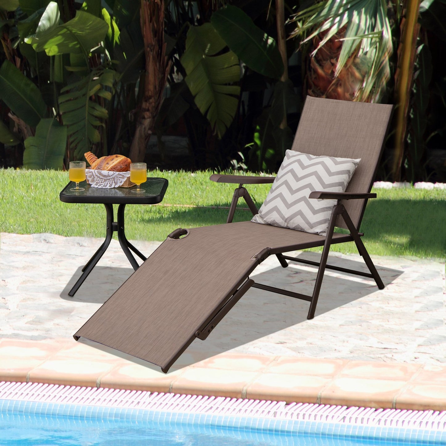 Patio Foldable Chaise Lounge Chair with Backrest and Footrest-Black