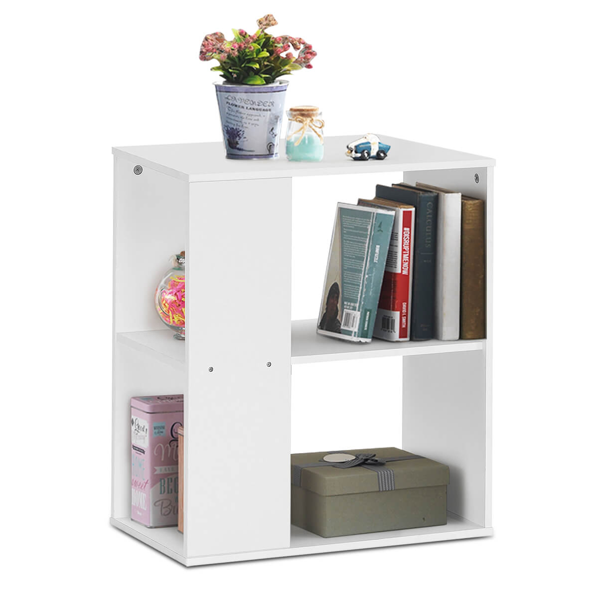 3-Tier Side End Table with Storage Shelves -White