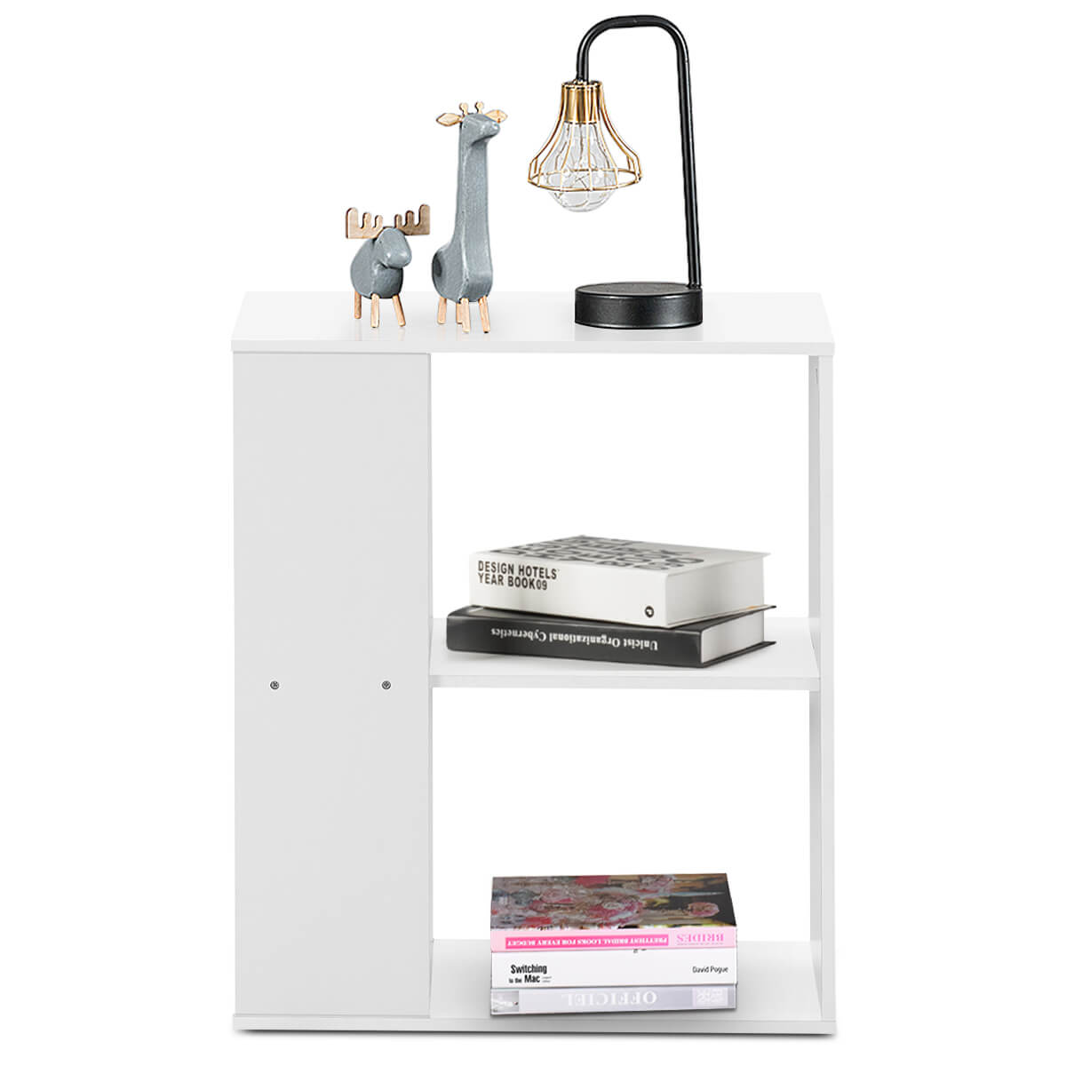 3-Tier Side End Table with Storage Shelves -White