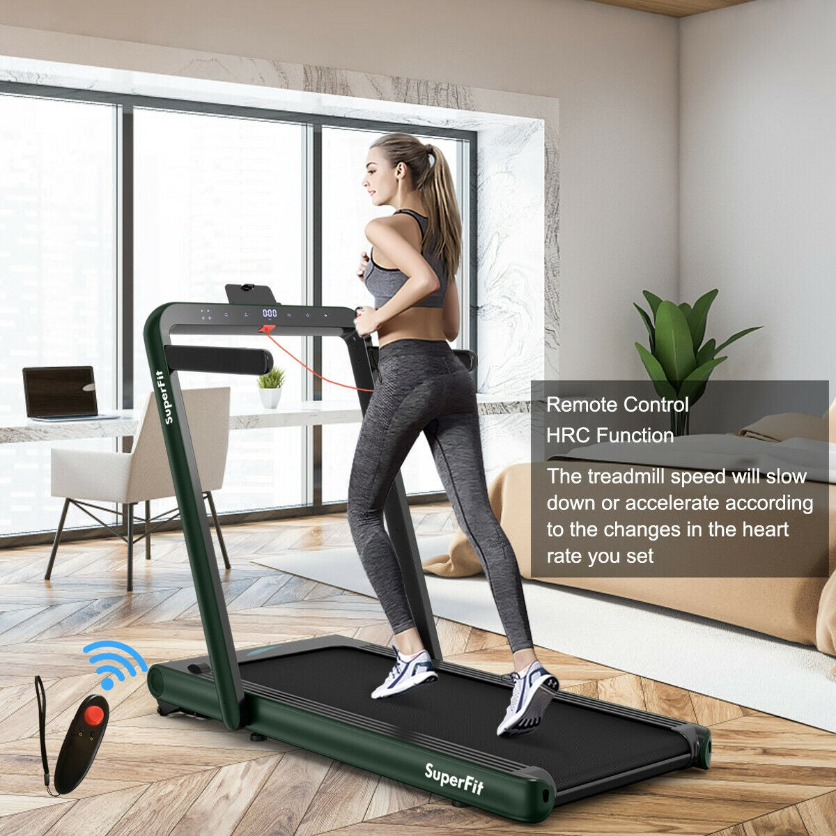 4.75HP 2 In 1 Folding Treadmill with Remote APP Control-Green