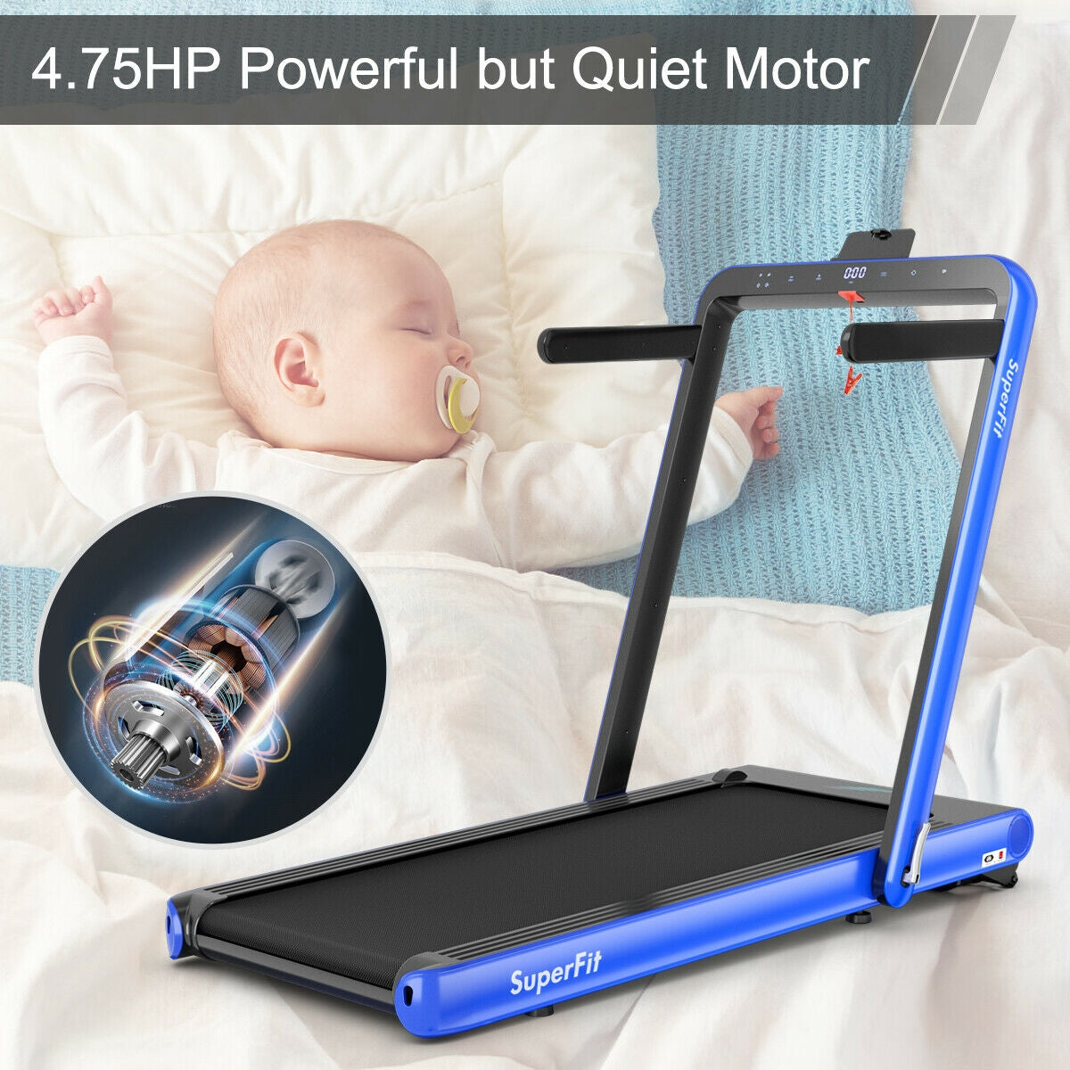 4.75HP 2 In 1 Folding Treadmill with Remote APP Control-Navy