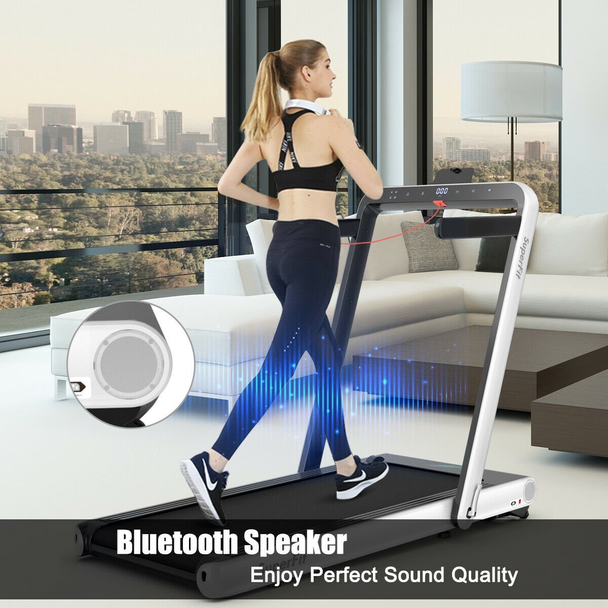 4.75HP 2 In 1 Folding Treadmill with Remote APP Control-Black