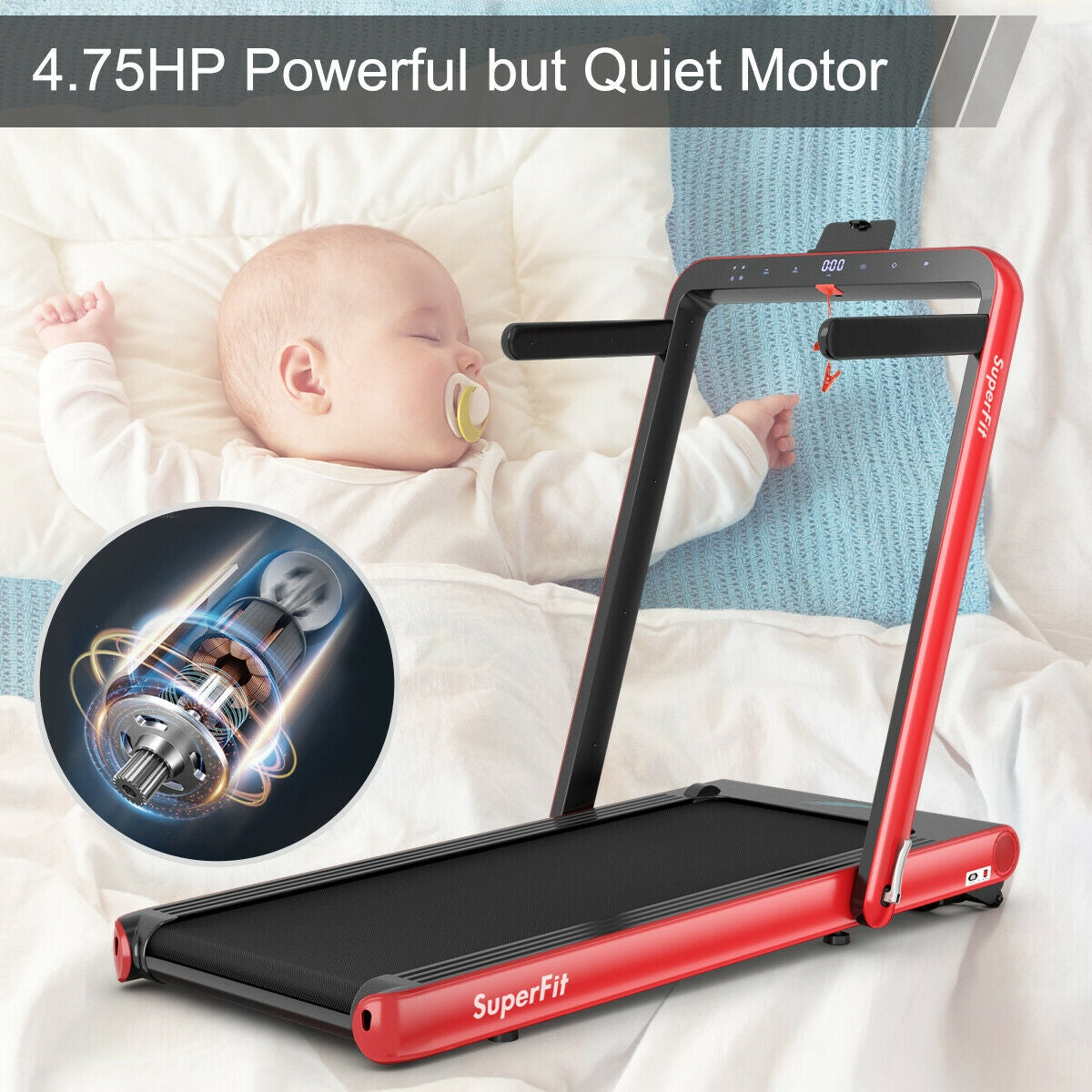 4.75HP 2 In 1 Folding Treadmill with Remote APP Control-Red