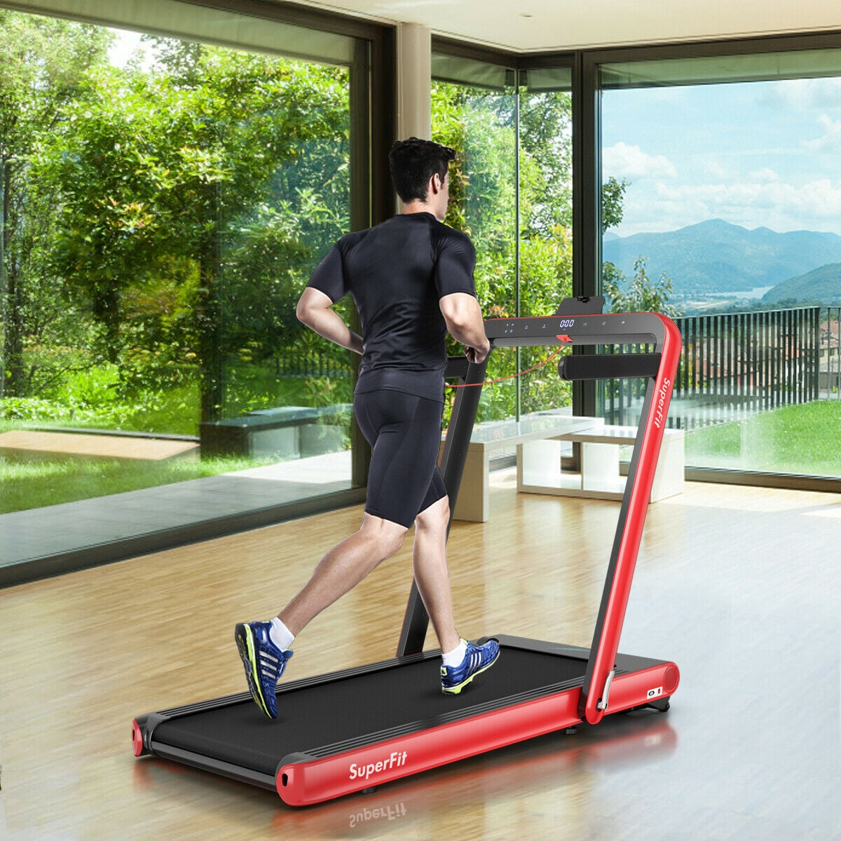 4.75HP 2 In 1 Folding Treadmill with Remote APP Control-Red