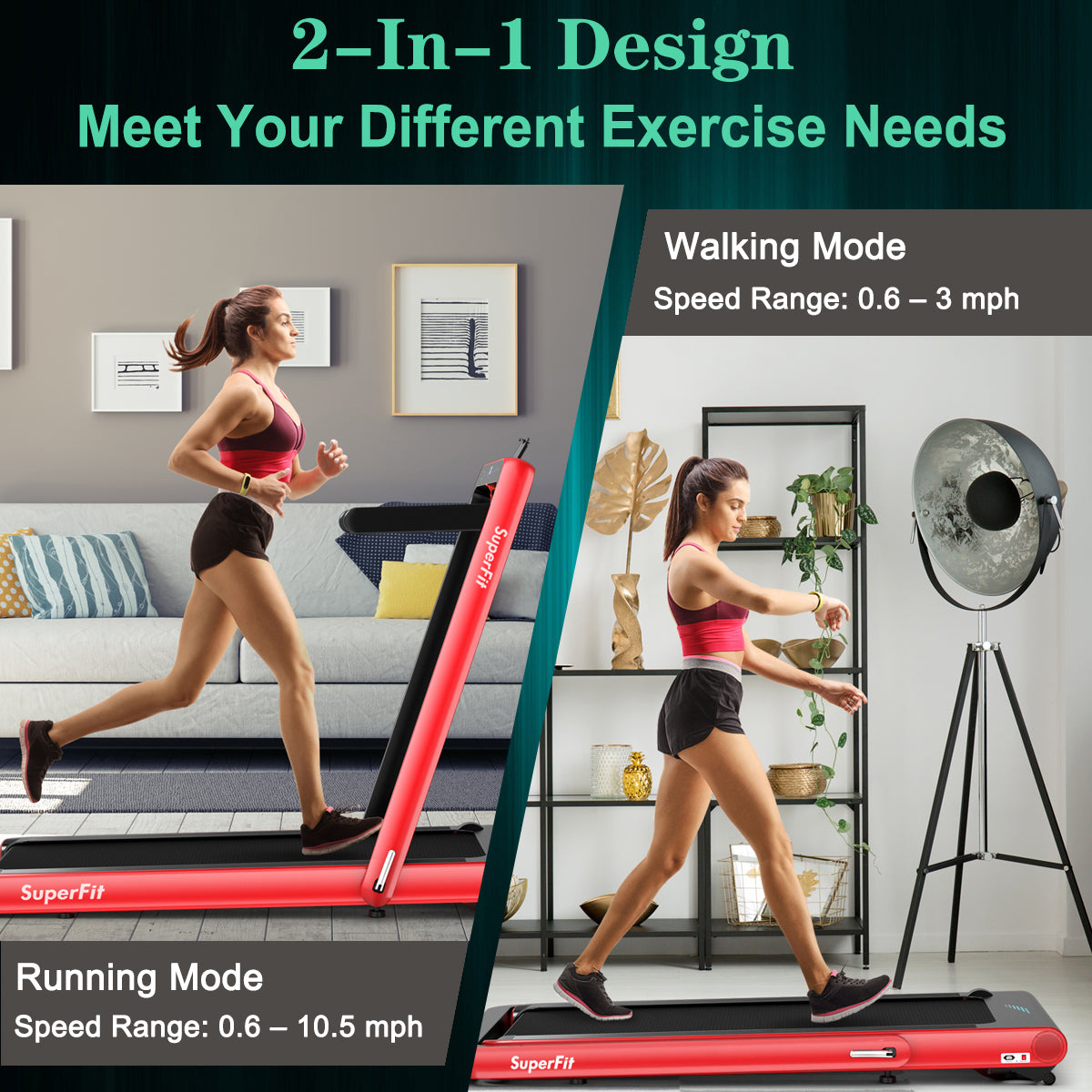 4.75HP 2 In 1 Folding Treadmill with Remote APP Control-Red