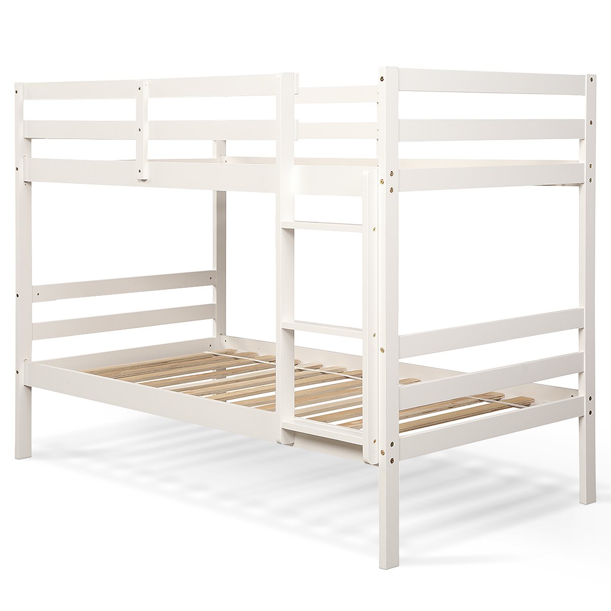 Twin Bunk Bed Children Wooden Bunk Beds Solid Hardwood-Brown