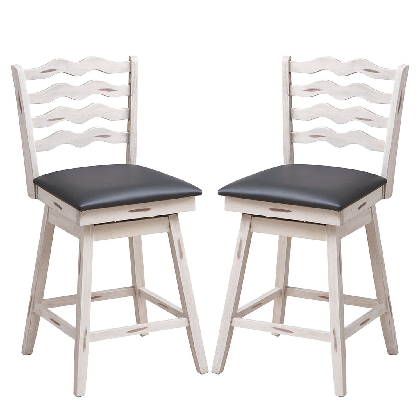 360° Swivel Bar Stools with Rubber Wood Frame and Ergonomic Backrest and Footrest-25 inches