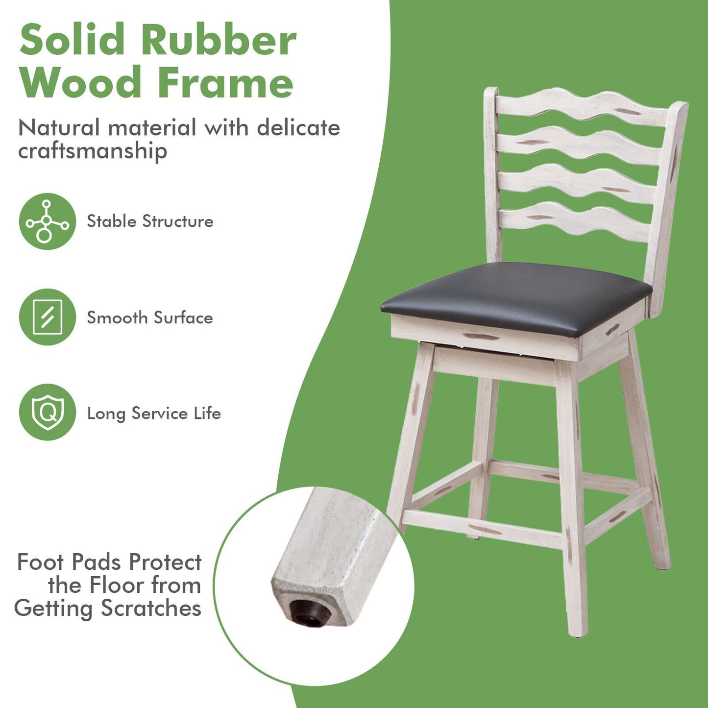 360° Swivel Bar Stools with Rubber Wood Frame and Ergonomic Backrest and Footrest-29 inches