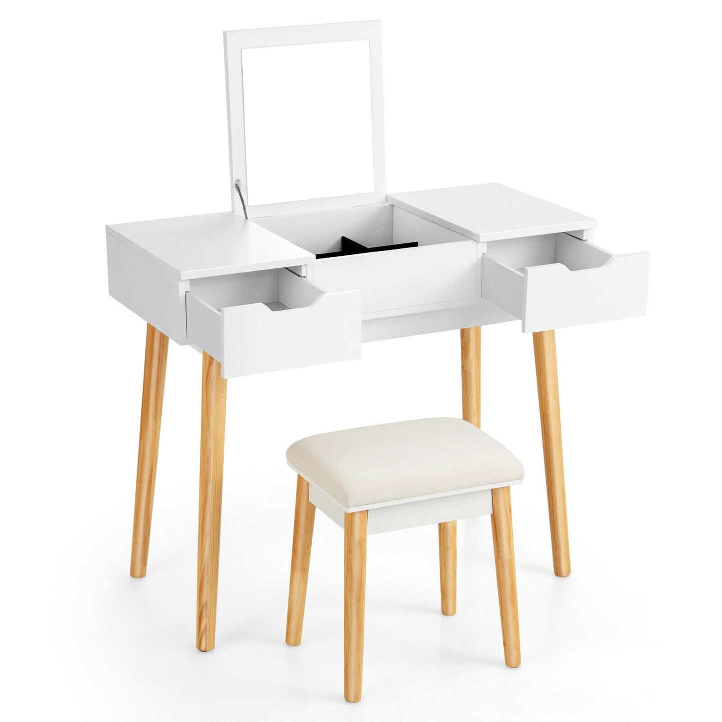 Makeup Vanity Table Set with Flip Top Mirror and 2 Drawers-Pink