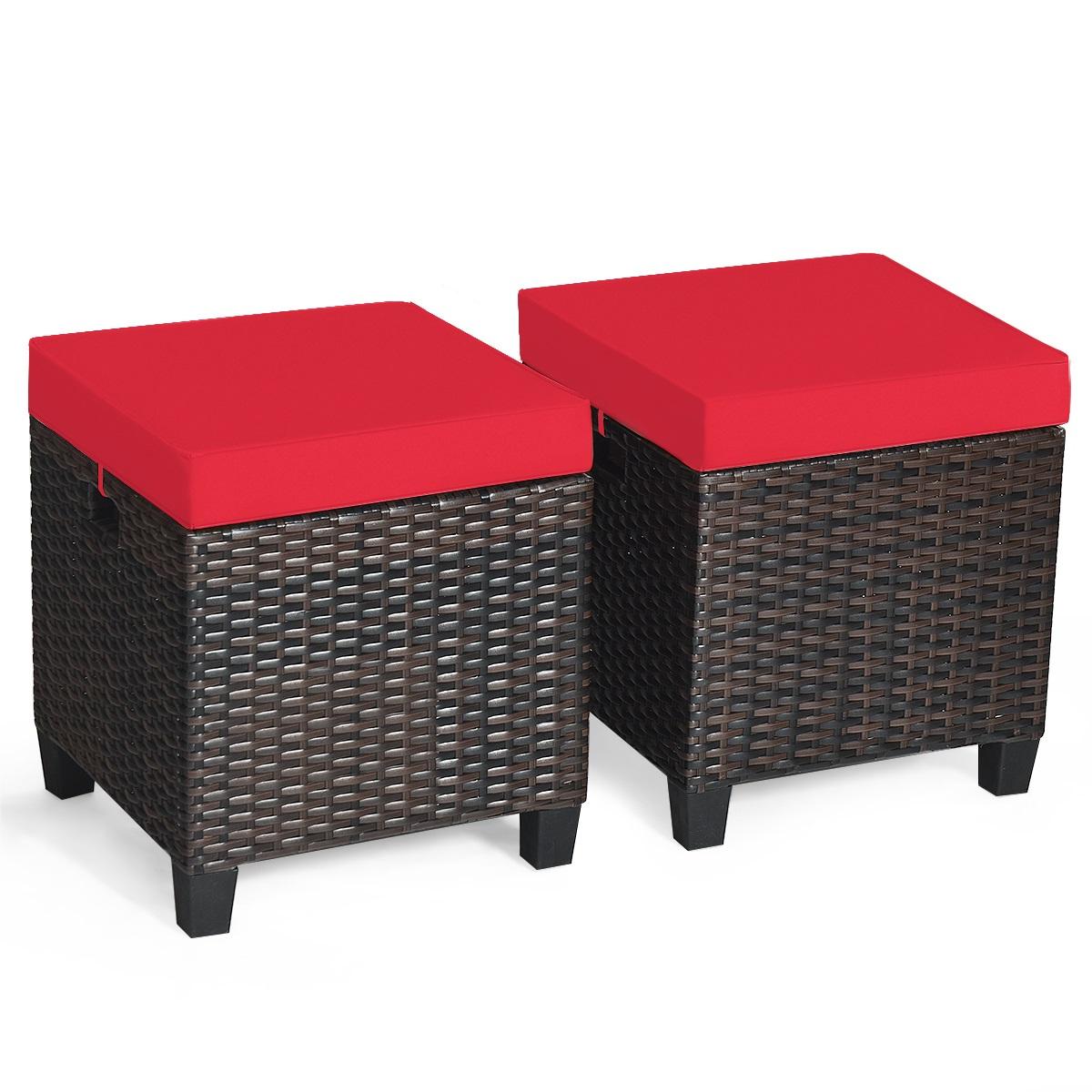 2 Pcs Patio Rattan Ottoman Cushioned Seat Foot Rest-Beige