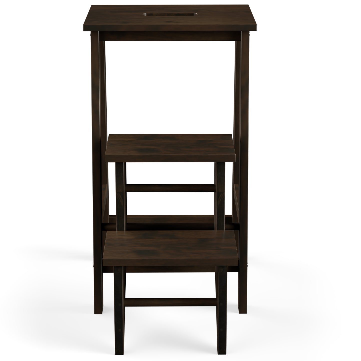 3-in-1 Rubber Wood 3 Tier Folding Step Stool Ladder Storage Shelf-Dark Brown