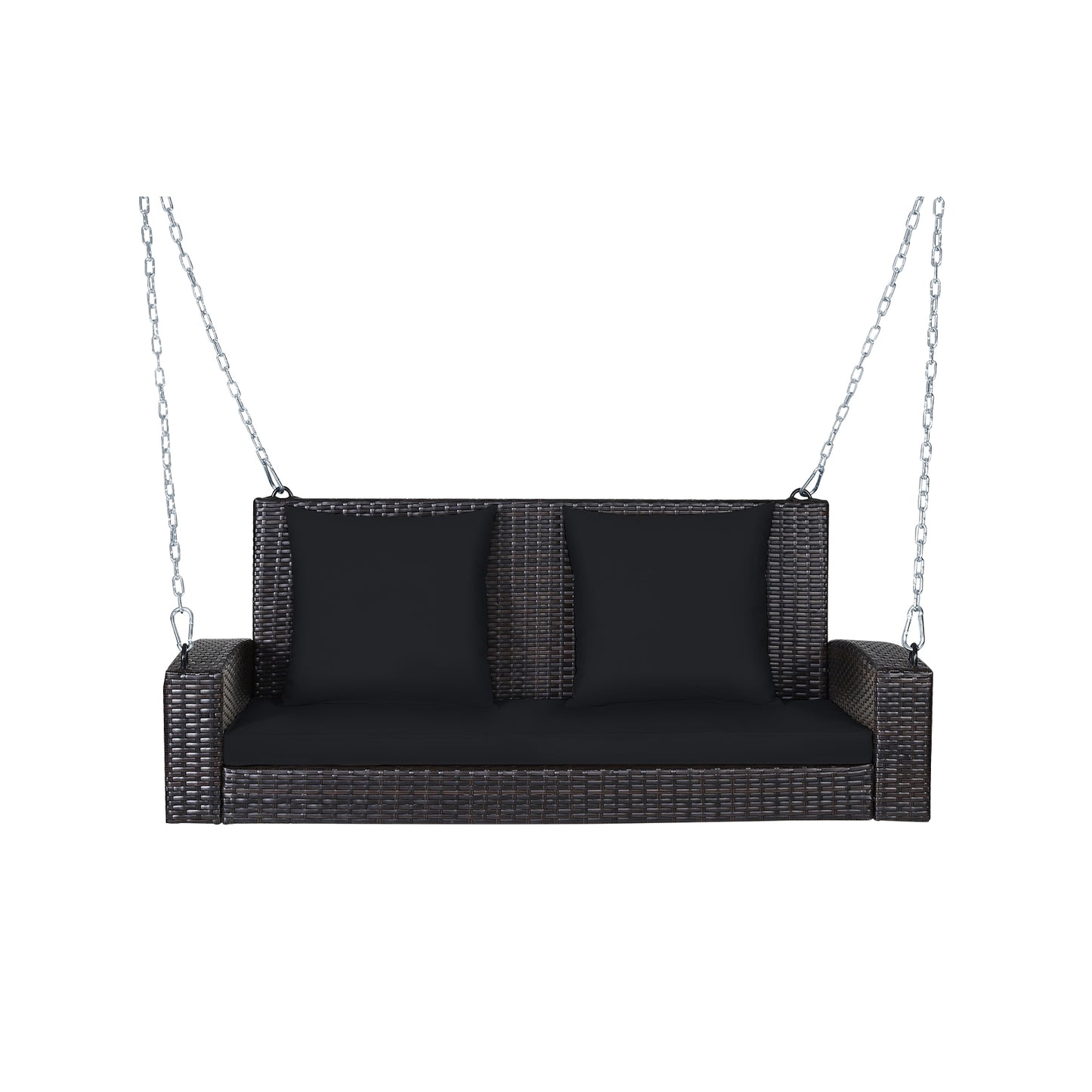 2-Person Patio Rattan Porch Swing with Cushions-Black