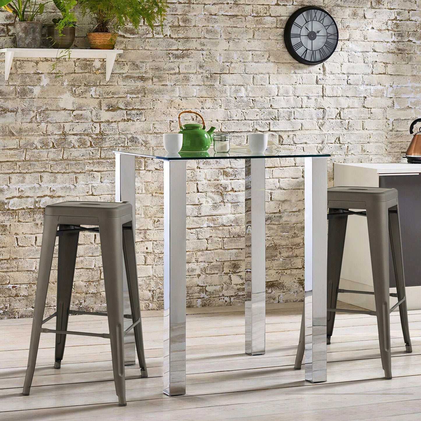 30 Inch Bar Stools Set of 4 with Square Seat and Handling Hole-Gun