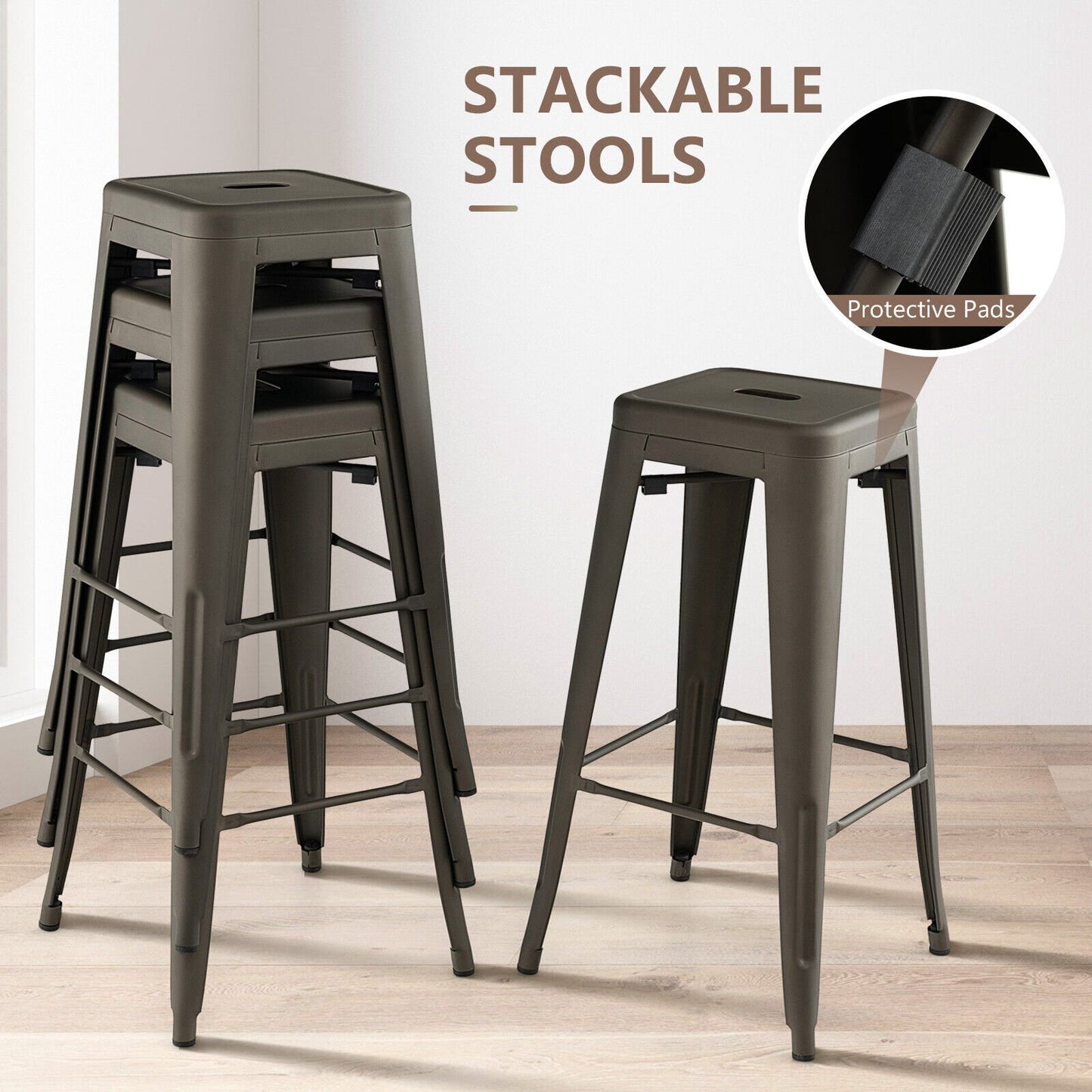 30 Inch Bar Stools Set of 4 with Square Seat and Handling Hole-Black