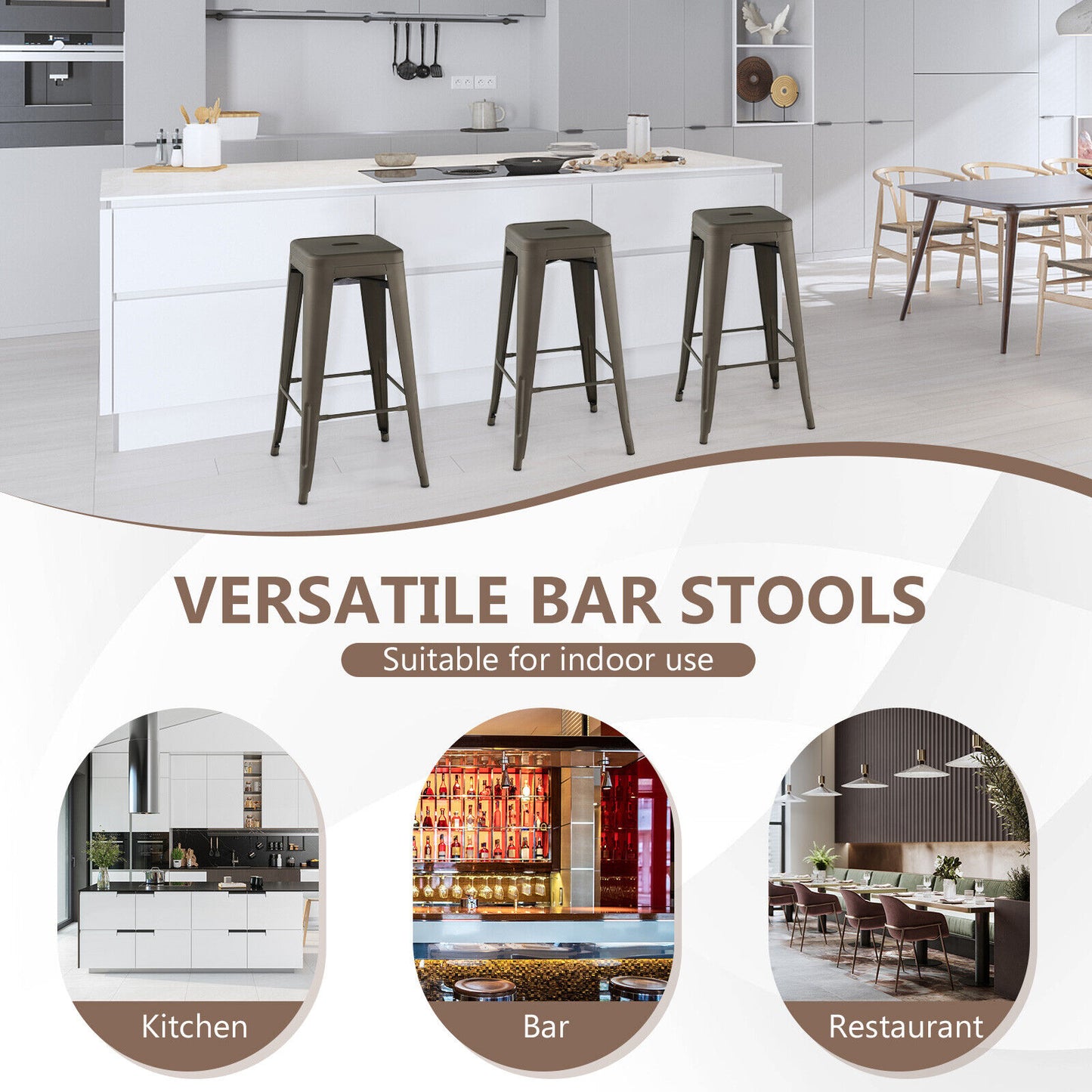 30 Inch Bar Stools Set of 4 with Square Seat and Handling Hole-Gun