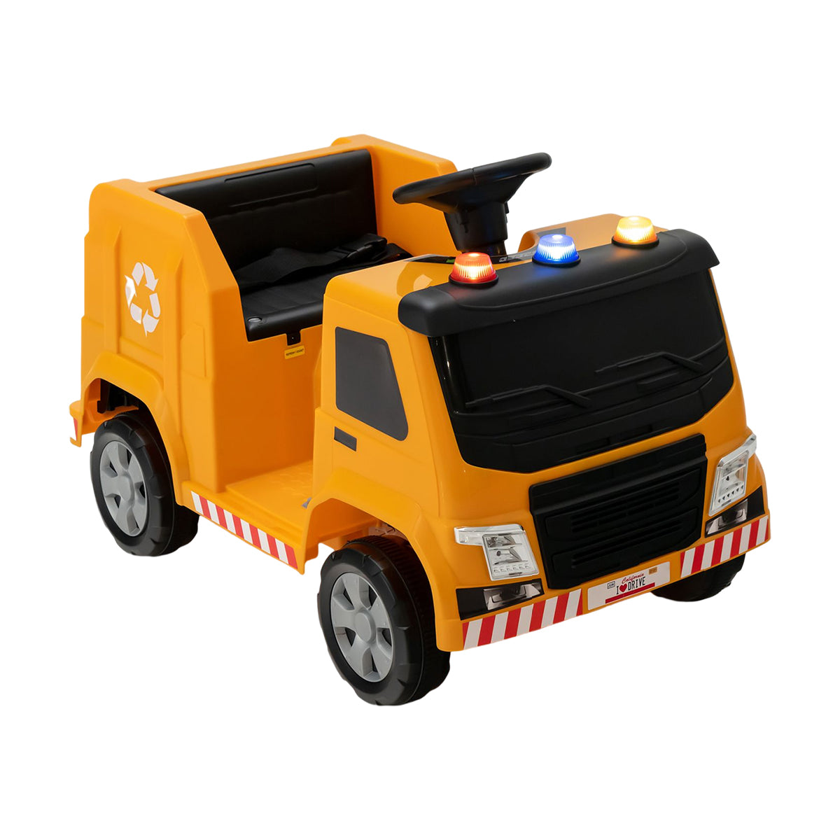 12V Kids Ride-on Garbage Truck with Warning Lights and 6 Recycling Accessories-Yellow