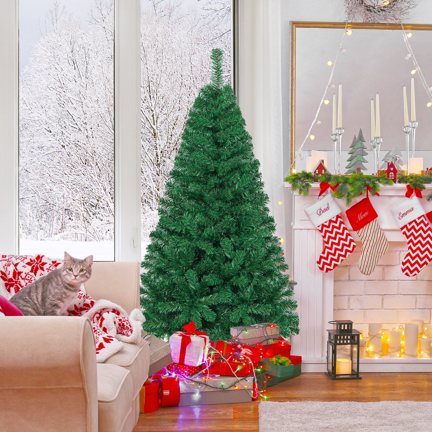 Artificial PVC Hinged Christmas Tree with Solid Metal Stand-7 ft