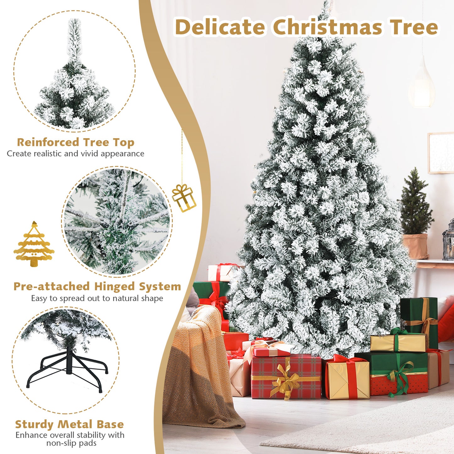 Pre-Lit Premium Snow Flocked Hinged Artificial Christmas Tree-9 ft