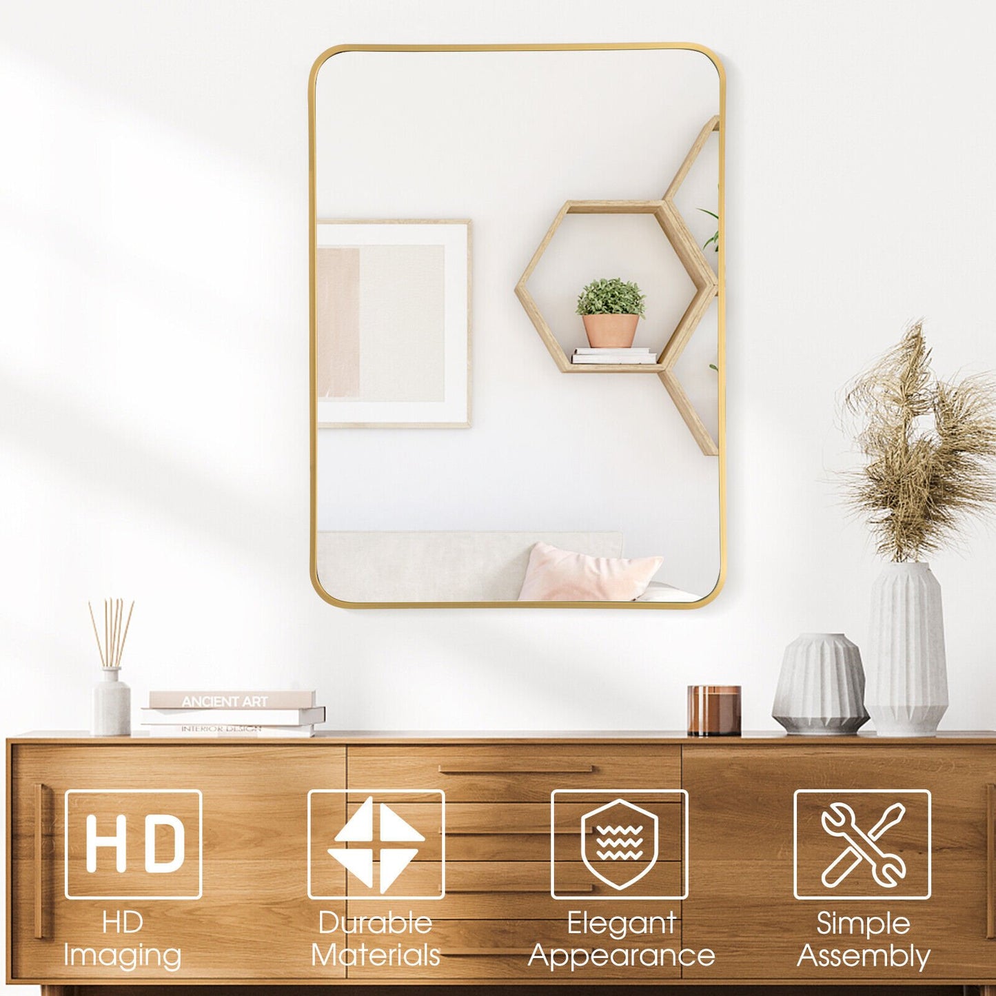 Metal Framed Bathroom Mirror with Rounded Corners-Black