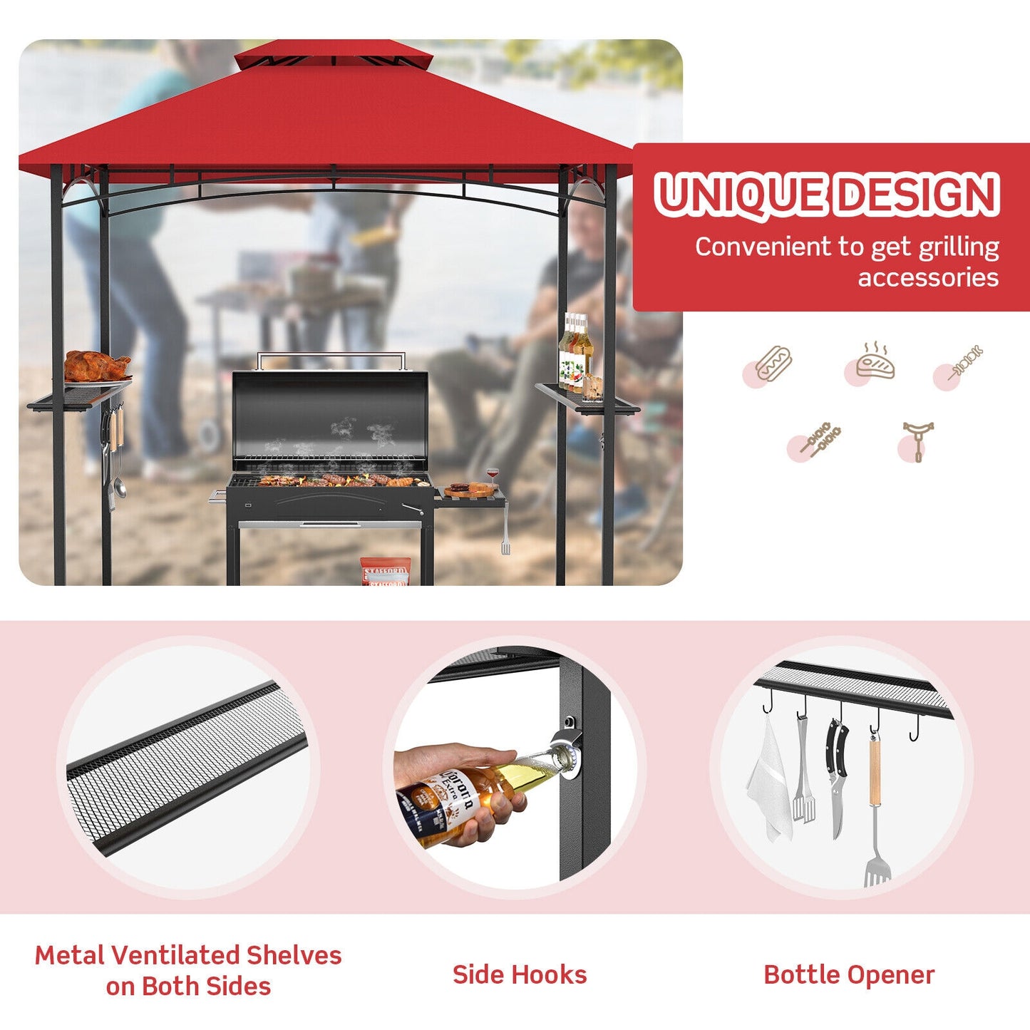 8 x 5 Feet Outdoor Barbecue Grill Gazebo Canopy Tent BBQ Shelter-Wine