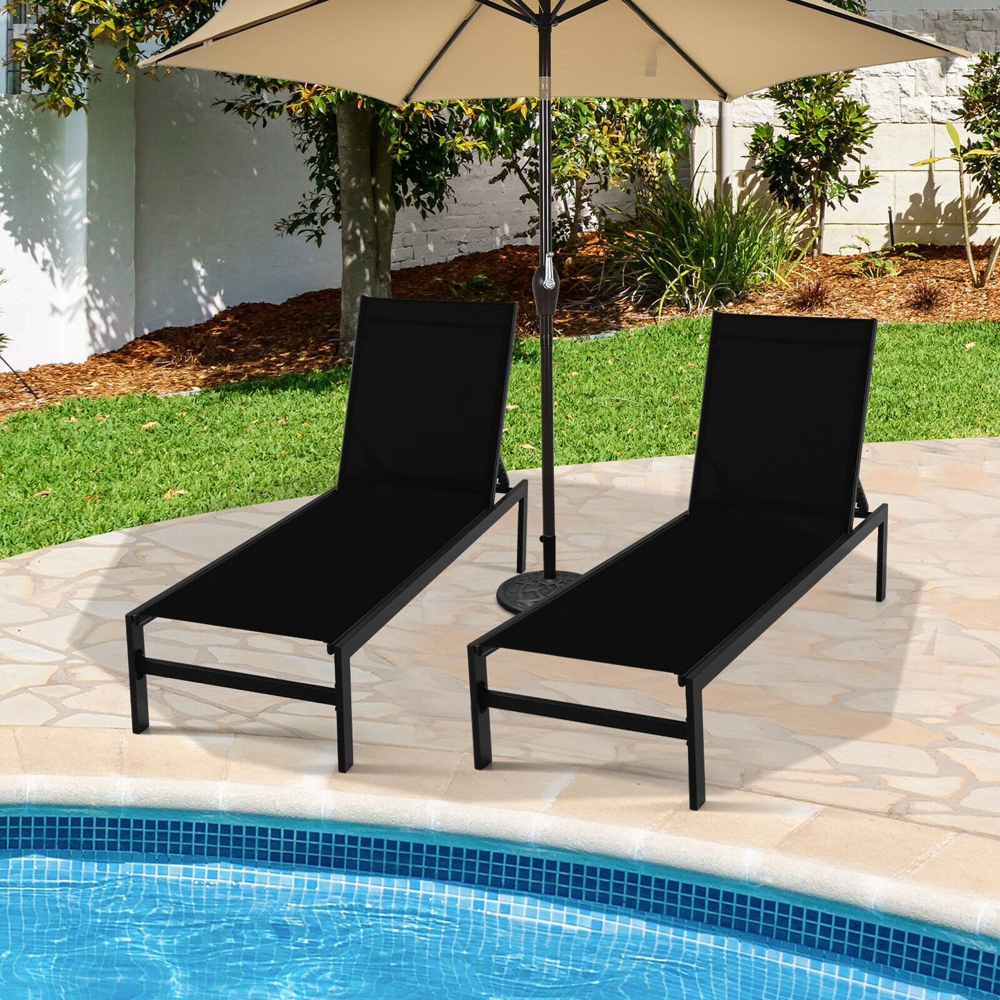 6-Position Chaise Lounge Chairs with Rustproof Aluminium Frame-Black