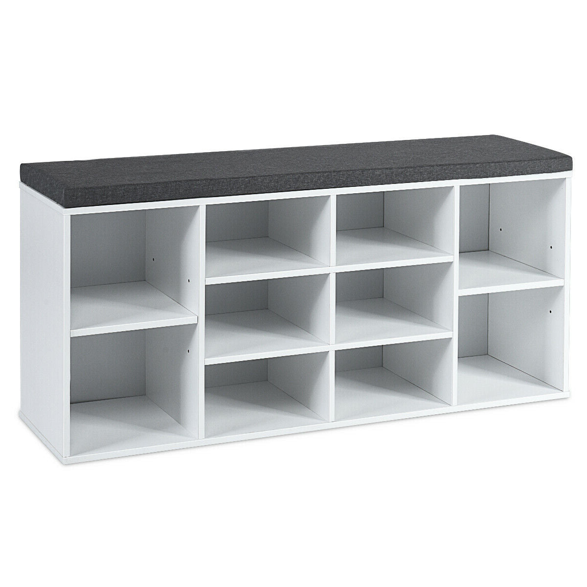 10-Cube Organizer Entryway Padded Shoe Storage Bench-White