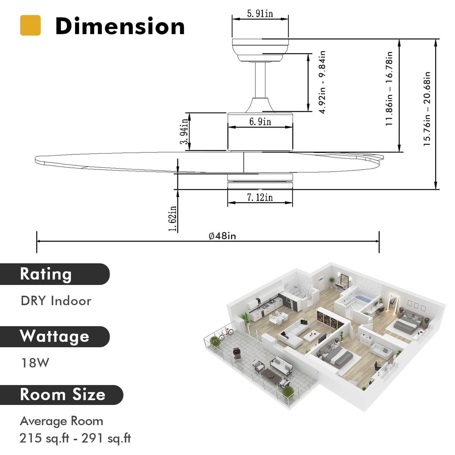 48 Inch Wood Ceiling Fan with LED Lights and 6 Speed Levels-Silver