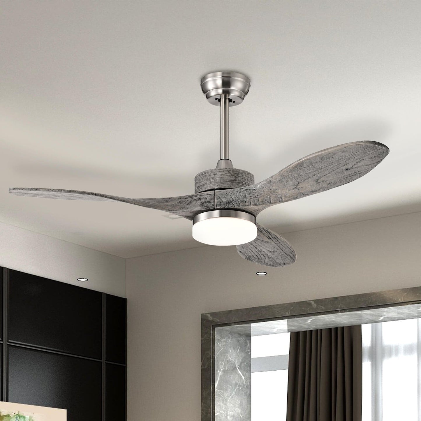 48 Inch Wood Ceiling Fan with LED Lights and 6 Speed Levels-Silver