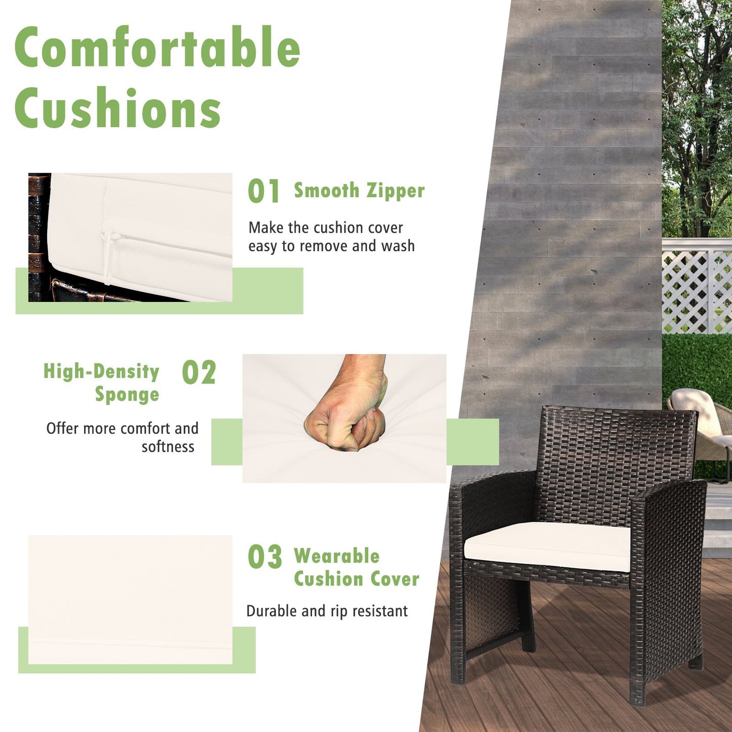 3 Pieces Patio Wicker Furniture Set with Storage Table and Protective Cover-Gray