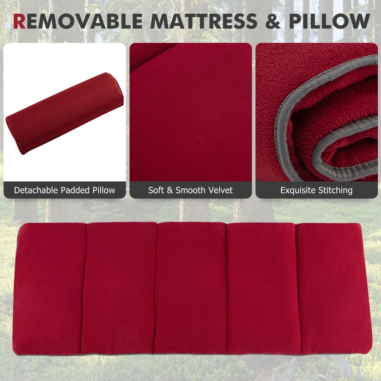 Folding Retractable Travel Camping Cot with Mattress and Carry Bag-Red