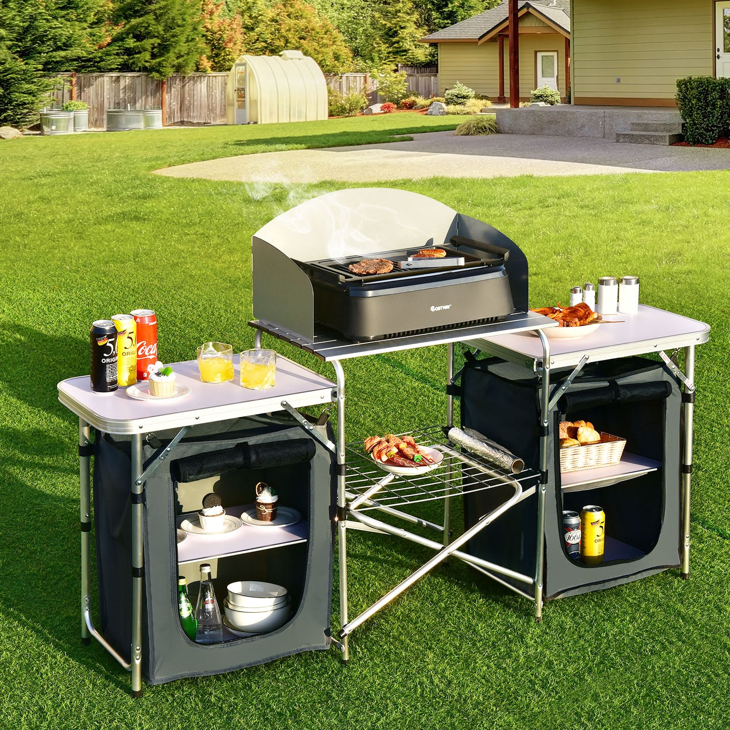 Folding Camping Table with Storage Organizer-Black